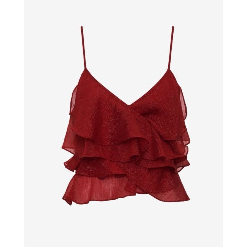 Rumored Tango Tank Red Shimmer Ruffled Adjustable Straps Size L NWT - Picture 12 of 15